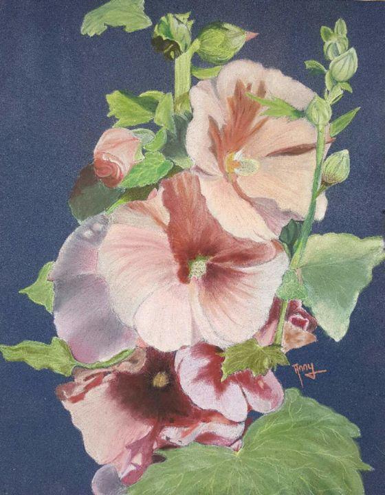 Картина под названием "Roses trémières" - Anny Burtscher-Beaudoin, Подлинное произведение искусства, Пастель