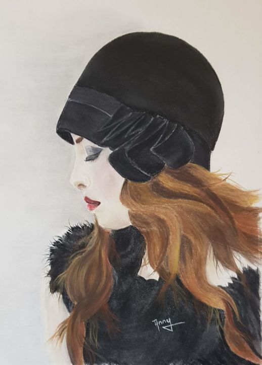 Painting titled "Pensive" by Anny Burtscher-Beaudoin, Original Artwork, Pastel