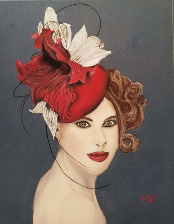 Painting titled "La dame au chapeau…" by Anny Burtscher-Beaudoin, Original Artwork, Pastel