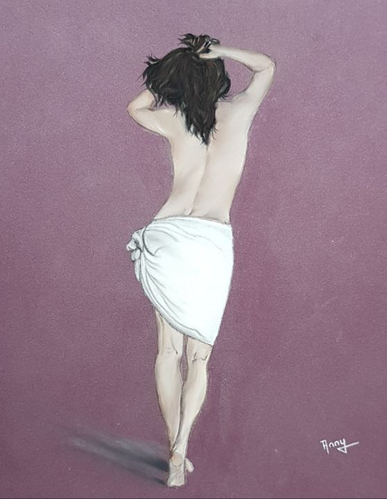 Ζωγραφική με τίτλο "Sortie de bain" από Anny Burtscher-Beaudoin, Αυθεντικά έργα τέχνης, Παστέλ
