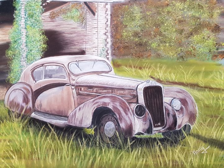 Painting titled "Prestigieuse Delage…" by Anny Burtscher-Beaudoin, Original Artwork, Pastel