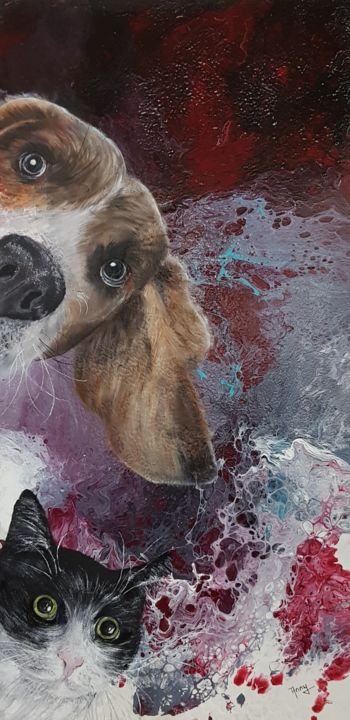 Painting titled "Curiosité canine et…" by Anny Burtscher-Beaudoin, Original Artwork, Acrylic