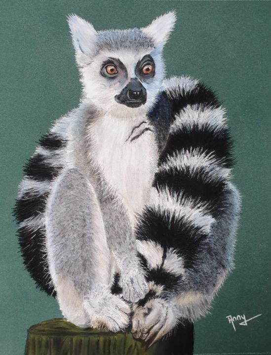 Peinture intitulée "Le lémurien" par Anny Burtscher-Beaudoin, Œuvre d'art originale, Pastel