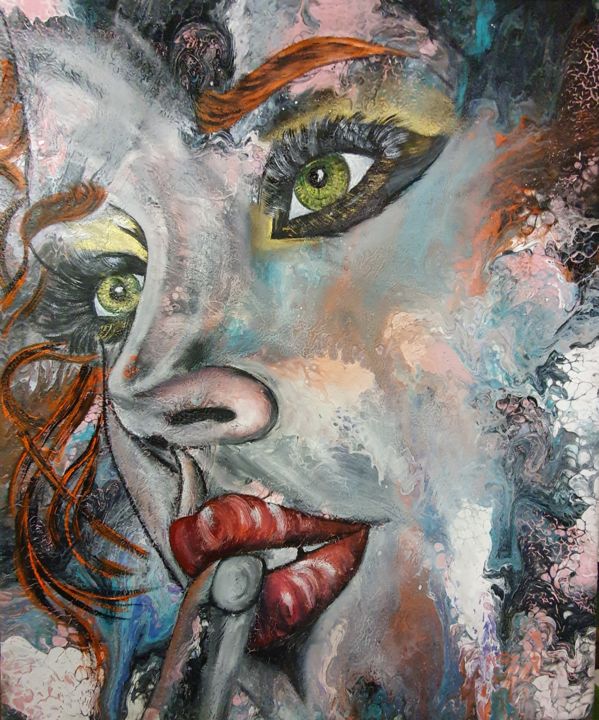 Painting titled "La fille aux yeux v…" by Anny Burtscher-Beaudoin, Original Artwork, Acrylic