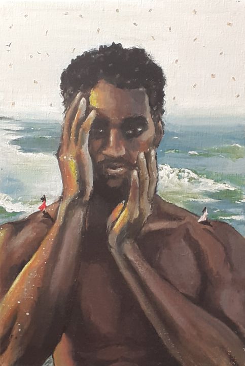 Peinture intitulée "L'homme et la mer" par Anouchka Petit, Œuvre d'art originale, Acrylique