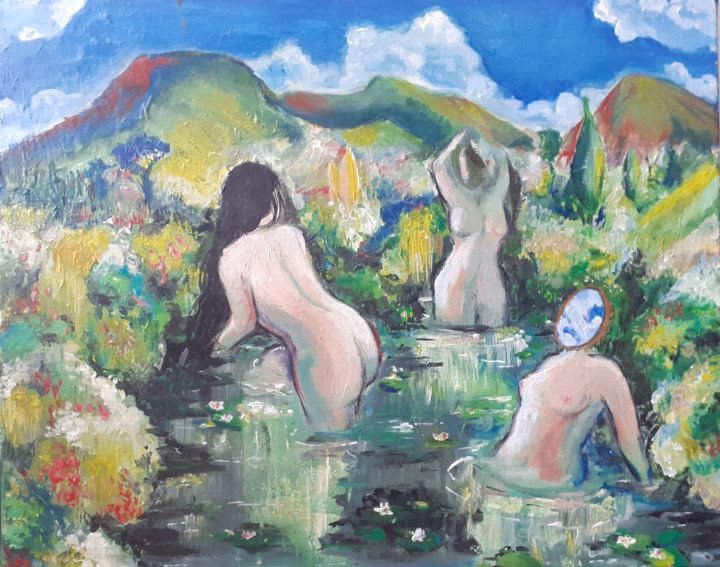 Peinture intitulée "Femmes se baignant" par Anouchka Petit, Œuvre d'art originale, Acrylique