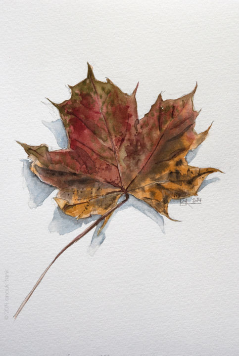 Painting titled "feuille d'automne #3" by Anouk Tank, Original Artwork, Watercolor