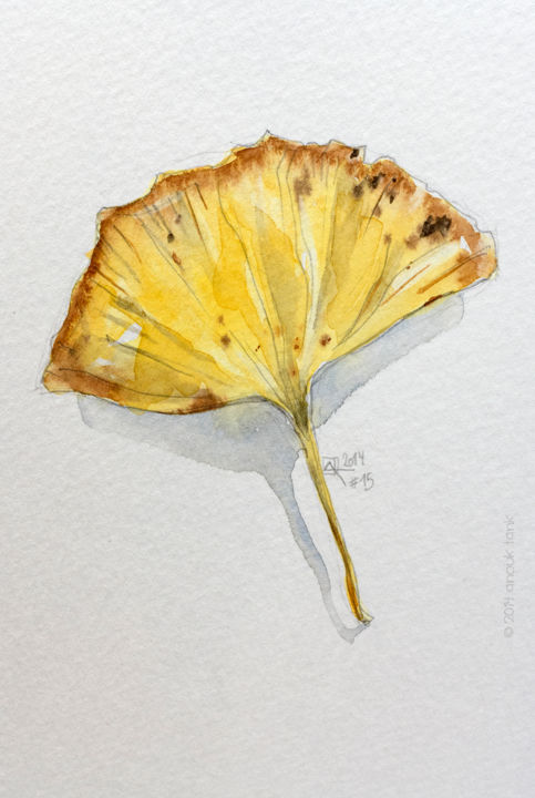 Painting titled "feuille d'automne #…" by Anouk Tank, Original Artwork, Watercolor