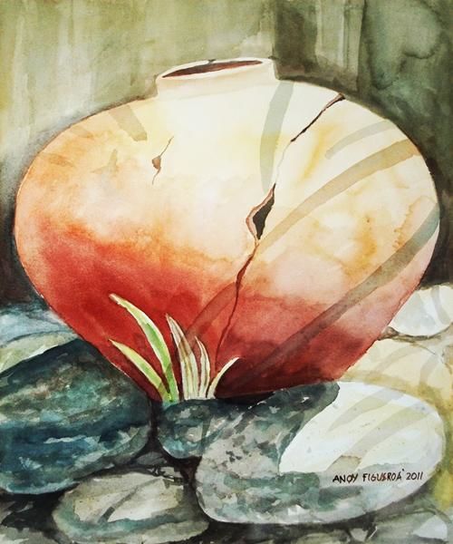 Schilderij getiteld "Water jar" door Anoy, Origineel Kunstwerk