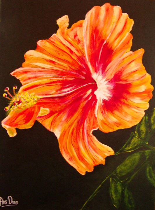 Schilderij getiteld "Hibiscus" door Ans Duin, Origineel Kunstwerk, Acryl