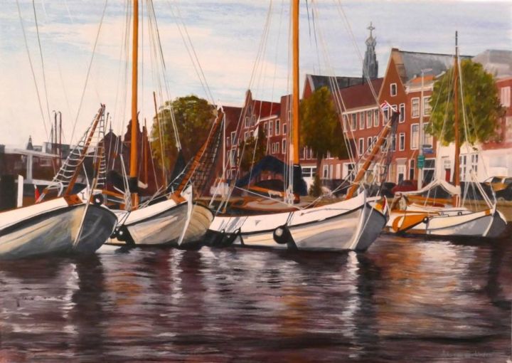 Pittura intitolato "boating days" da Ans Van Der Linden, Opera d'arte originale, Acrilico