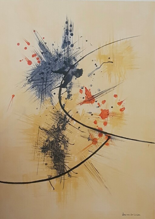 Painting titled "No shortage of lines" by Ans Van Der Linden, Original Artwork, Acrylic