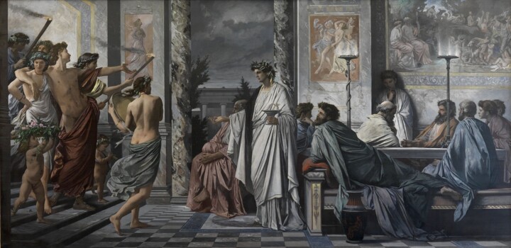 Pintura intitulada "Plato´s Symposium" por Anselm Feuerbach, Obras de arte originais, Óleo