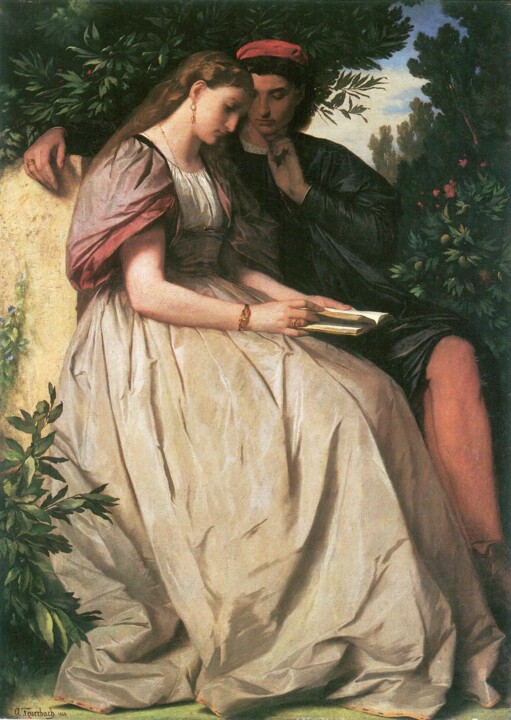 Painting titled "Paolo und Francesca" by Anselm Feuerbach, Original Artwork, Oil