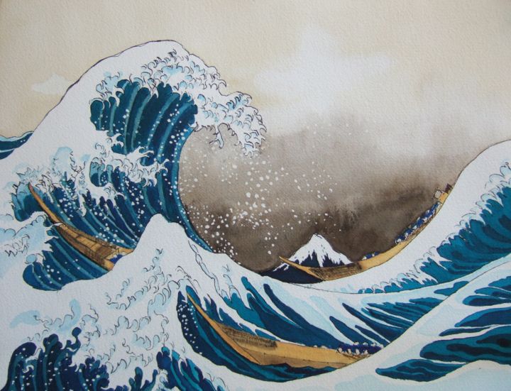 La Grande Vague De Kanagawa. The Great W, Peinture par Philippe