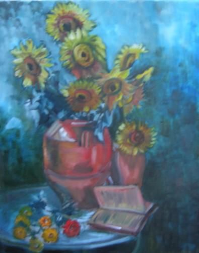 Painting titled "tournesols" by Anska, Original Artwork, Oil