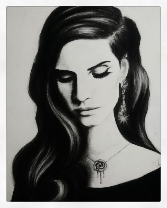 Dessin intitulée "Lana Del Rey" par Antalgique, Œuvre d'art originale, Fusain