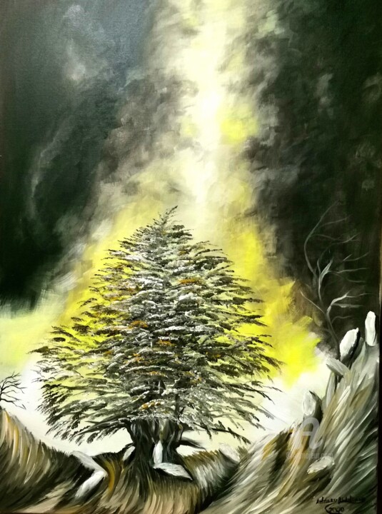 Schilderij getiteld "Cedar Tree" door Anthony Abdel Karim, Origineel Kunstwerk, Acryl