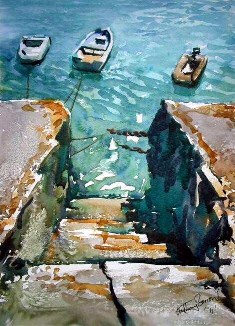 Painting titled "Falmouth Harbour" by Anthony Barrow, Original Artwork, Watercolor