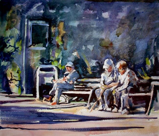 Painting titled "Sitting in the Shade" by Anthony Barrow, Original Artwork, Oil