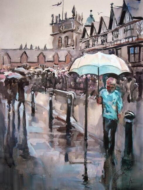 Painting titled "Wet Wigan" by Anthony Barrow, Original Artwork, Watercolor
