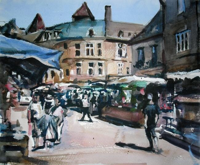 Painting titled "French Market" by Anthony Barrow, Original Artwork, Watercolor