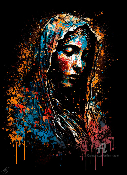 Digital Arts titled "Holy Mary - Mother…" by Anthony Charles, Original Artwork, Digital Painting