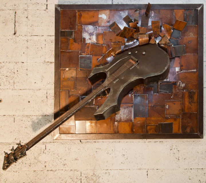 Sculpture titled "Métal guitare" by Anthony Gosselin, Original Artwork, Metals