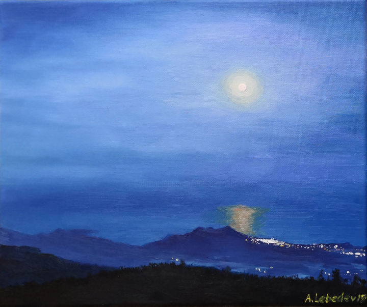 Malerei mit dem Titel ""Blue night"" von Anthony Lebedev, Original-Kunstwerk, Öl