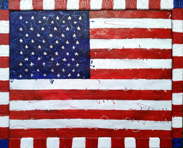 Painting titled "USA FLAG" by Anthony Saldivar, Original Artwork, Acrylic