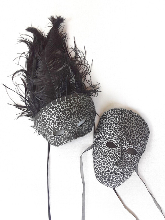 Sculpture titled "Couples Masks Black…" by Anthony Saldivar, Original Artwork, Acrylic