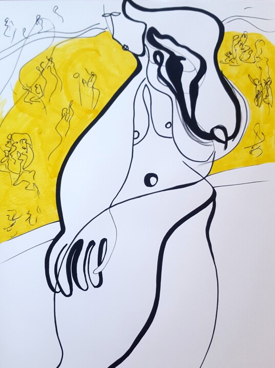 Dessin intitulée "La Fille" par Anthony Vella, Œuvre d'art originale, Marqueur