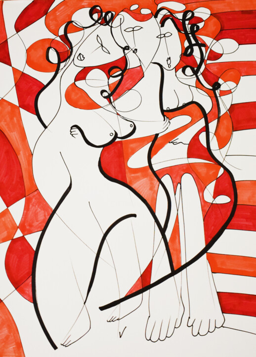 Dessin intitulée "Féminines" par Anthony Vella, Œuvre d'art originale, Marqueur
