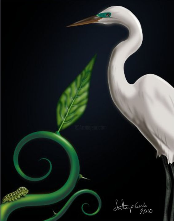 Digital Arts titled "La garza y la oruga…" by Anthony García, Original Artwork, Digital Painting