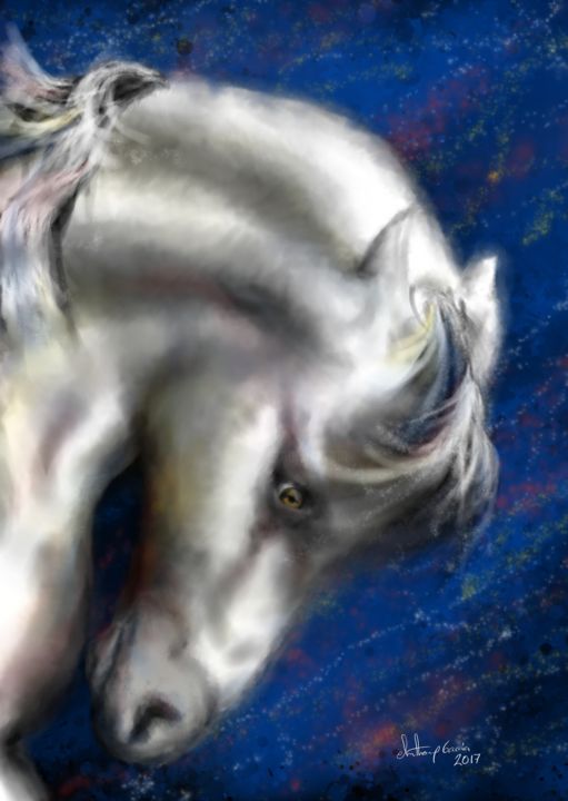 Digital Arts titled "Caballo Blanco" by Anthony García, Original Artwork, Digital Painting