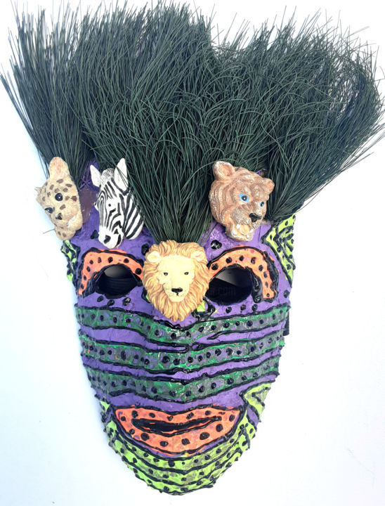 Sculpture titled "Animal Jungle Mask…" by Anthony Saldivar, Original Art, Acrylic
