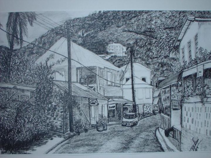 Drawing titled "Main Street Tortola…" by Anthony Yearwood, Original Artwork