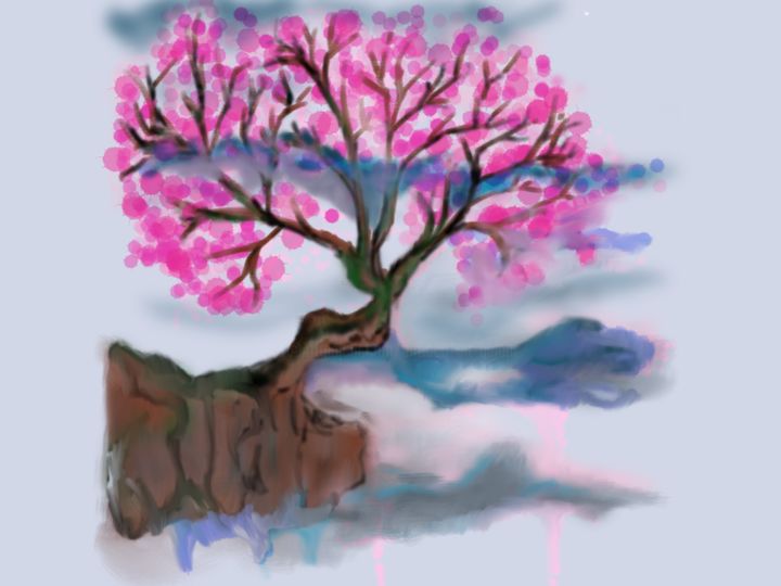 Digital Arts titled "cerisiers en fleur.…" by Antioco Dit Belapi, Original Artwork, Digital Painting