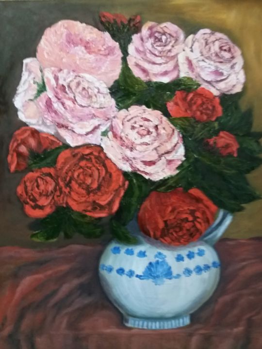 Painting titled "РОЗОВЫЙ АРОМАТ" by Tatiana Antipova, Original Artwork, Oil