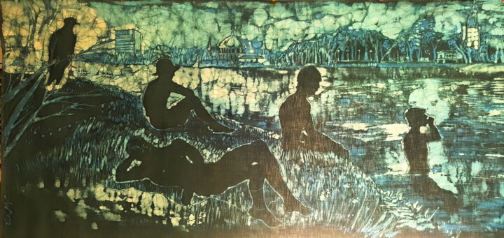 Textile Art titled "Die Seurat-Burschen…" by Antje Witzel (AKbatikart), Original Artwork, Wax