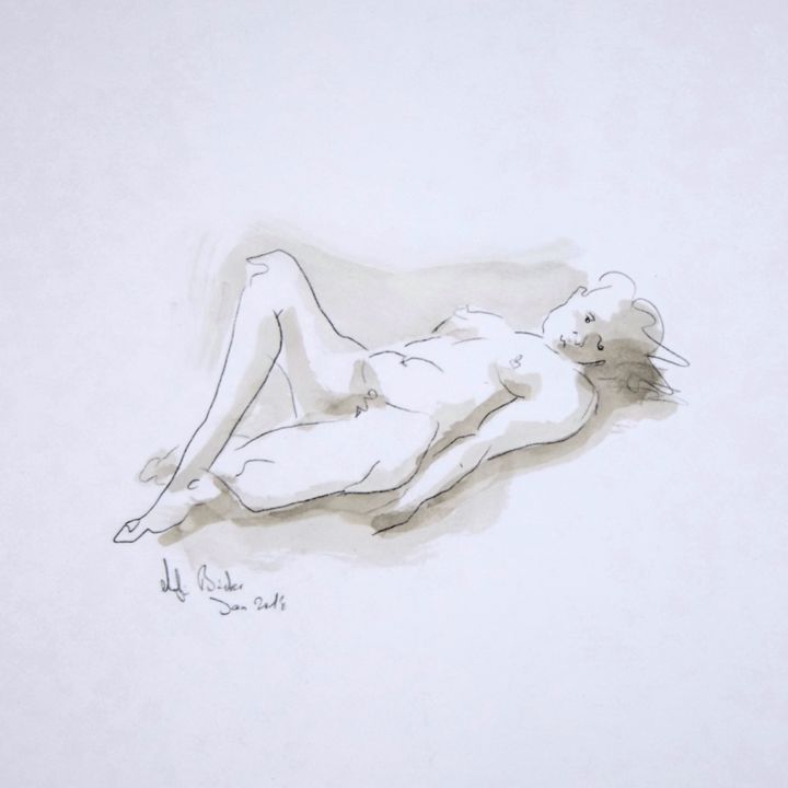 Dessin intitulée "Liegender Akt" par Antje Clara Bücker, Œuvre d'art originale, Graphite