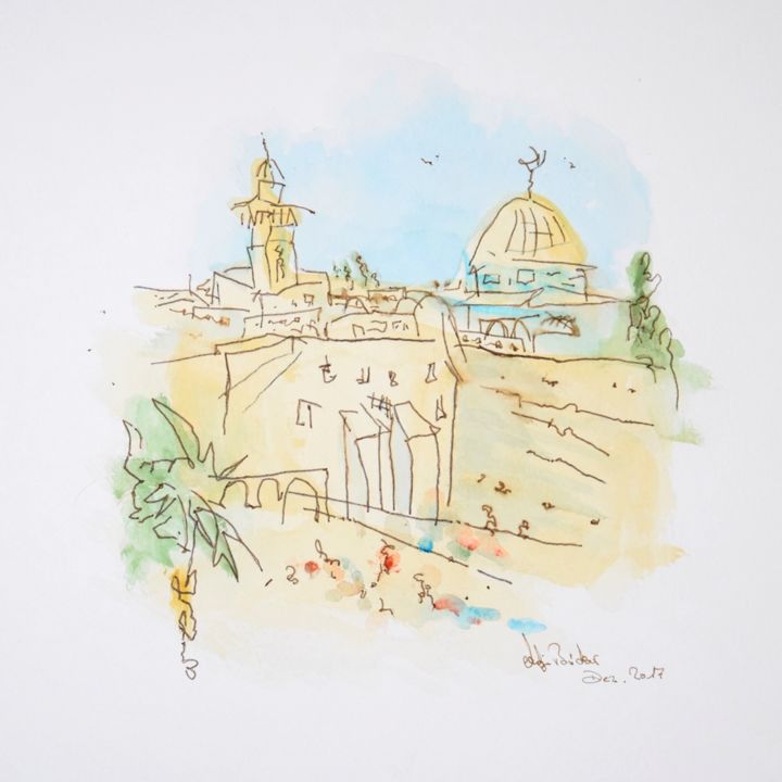 제목이 "Jerusalem"인 그림 Antje Clara Bücker로, 원작, 흑연