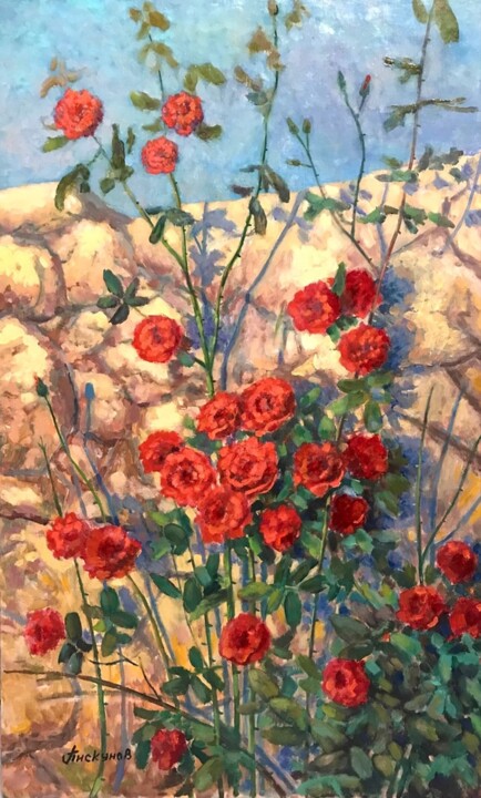 Картина под названием "Розы" - Yuriy Piskunov, Подлинное произведение искусства, Масло