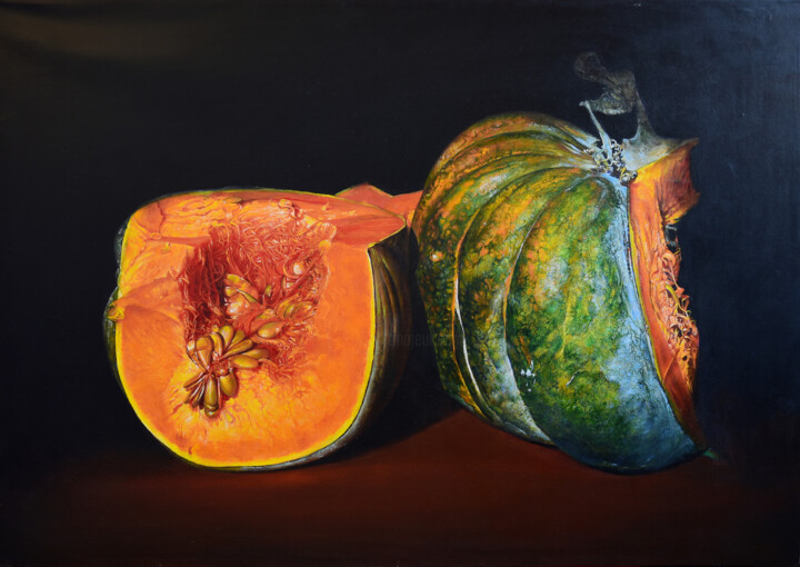 Painting titled "La gande zucca" by Lorenzo  Antognetti Artista, Original Artwork, Oil