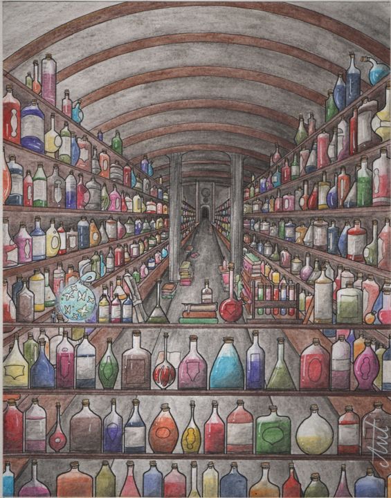Dibujo titulada "Laboratory" por Antoine Aizier, Obra de arte original, Acuarela