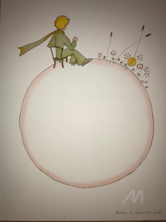 Printmaking titled "Le Petit Prince et…" by Antoine De Saint-Exupéry, Original Artwork, Lithography