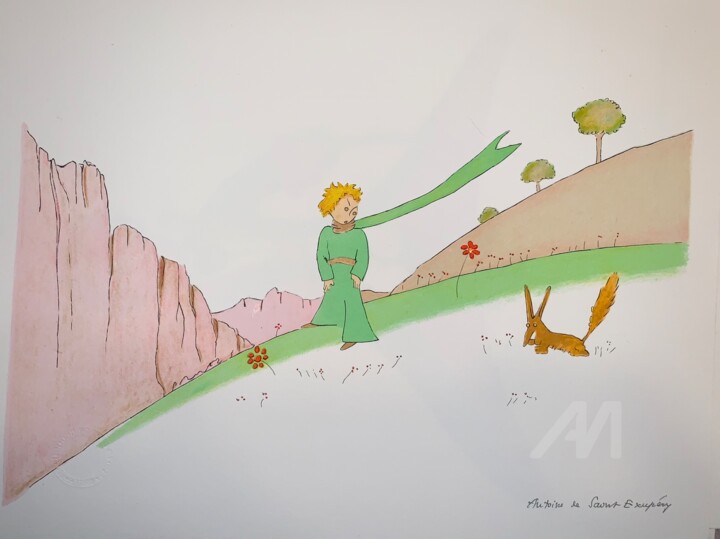 Printmaking titled "Le Petit Prince et…" by Antoine De Saint-Exupéry, Original Artwork, Lithography