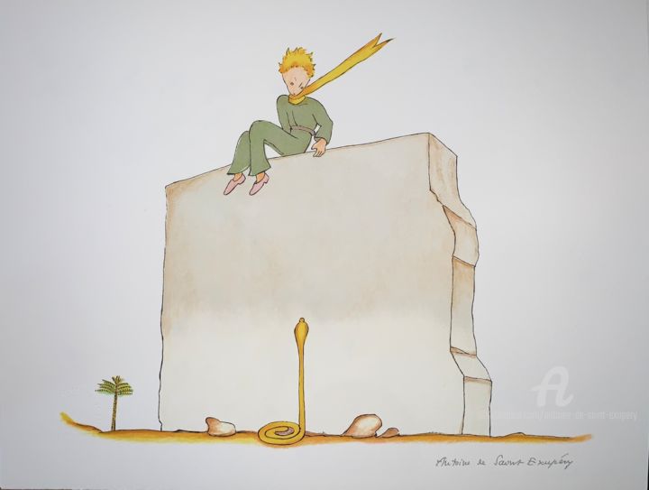 Printmaking titled "Le Petit Prince et…" by Antoine De Saint-Exupéry, Original Artwork, Lithography