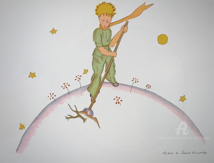 Gravures & estampes intitulée "Le Petit Prince Sur…" par Antoine De Saint-Exupéry, Œuvre d'art originale, Lithographie