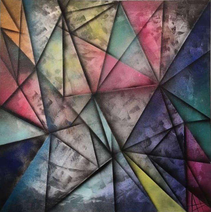 Peinture intitulée "Triangles" par Antoine Demonceau, Œuvre d'art originale, Bombe aérosol